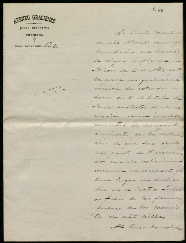 [Carta de la Junta directiva de l’Ateneu Gracienc a l’Orfeó Català]