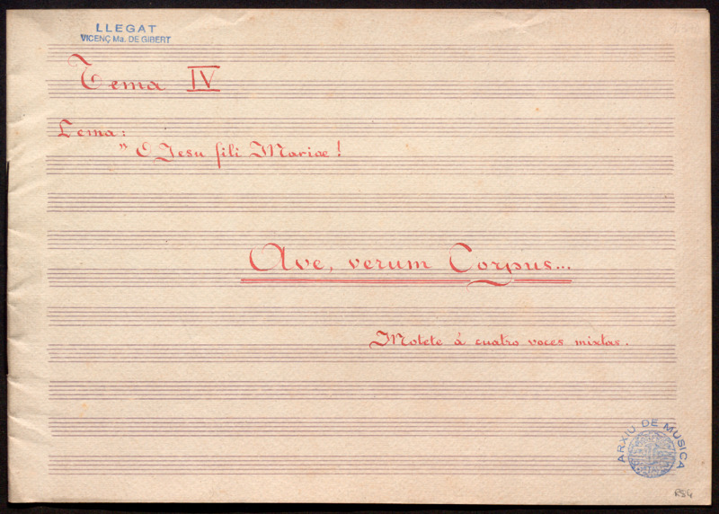 Ave, verum corpus. Motete a cuatro voces mixtas