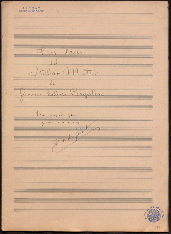 Tres arias del Stabat mater . Transcripció per piano a 4 mans.