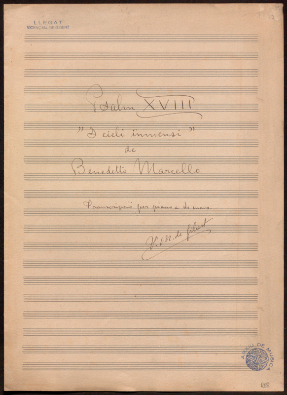 Psalm XVIII “Scieli inmensi” de Benedetto Marcello. Transcripció per piano a 4 mans.