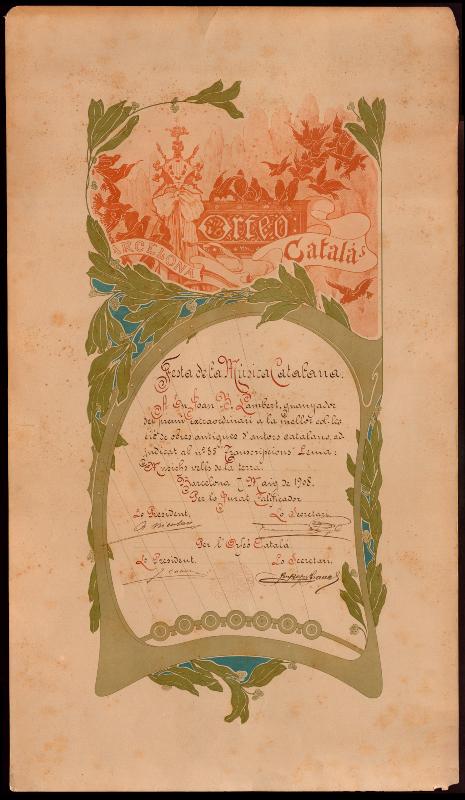 Diploma Festa de la Música Catalana de l’any 1908