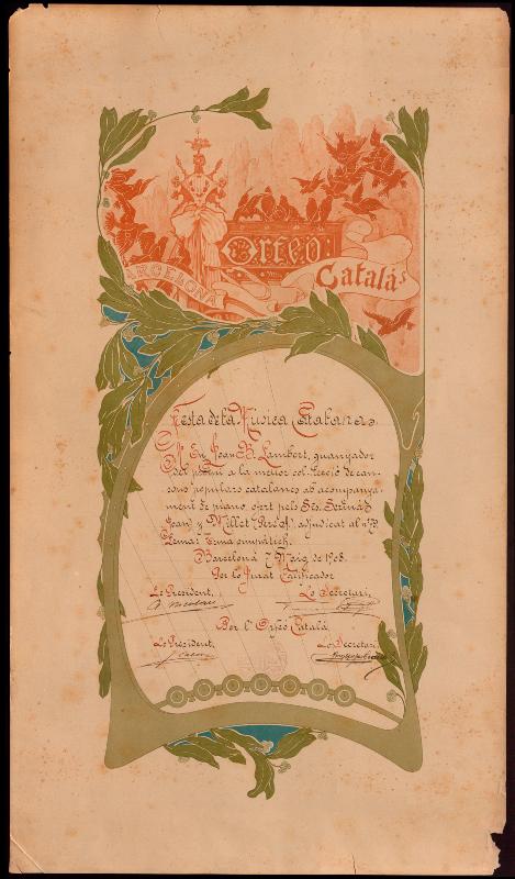 Diploma Festa de la Música Catalana de l’any 1908