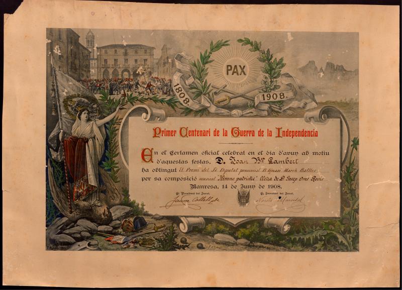 Diploma Premi Centenari de la Guerra de la Independència