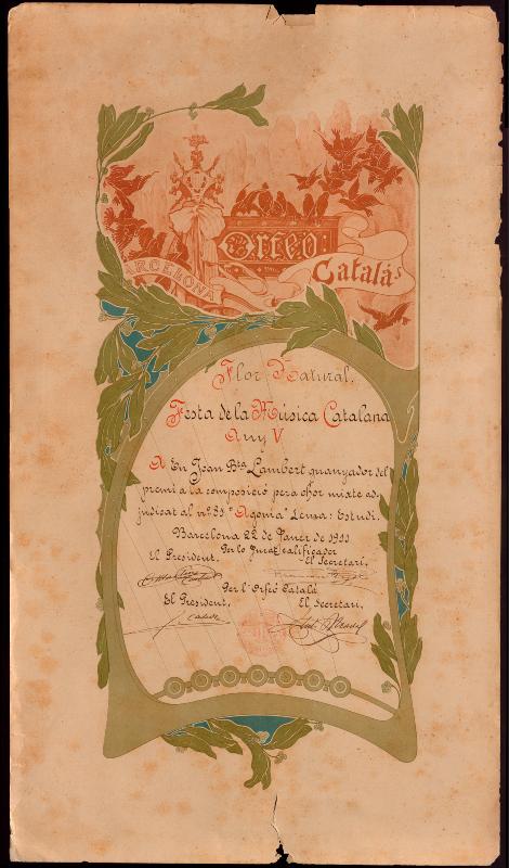 Diploma Festa de la Música Catalana de l’any 1911