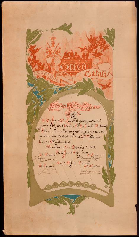 Diploma Festa de la Música Catalana de l’any 1915