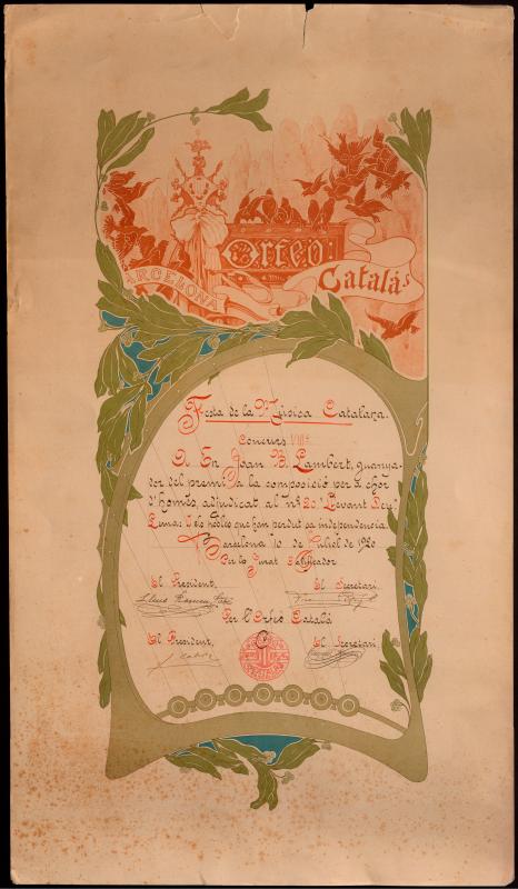 Diploma Festa de la Música Catalana de l’any 1920
