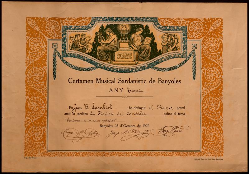 Diploma Certamen Musical Sardanístic de Banyoles