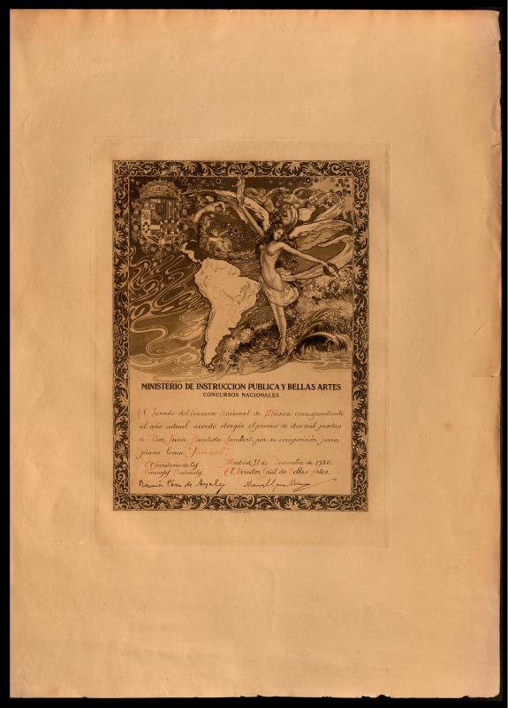 Diploma Ministerio de Instrucción Pública y Bellas Artes. Concursos nacionales.