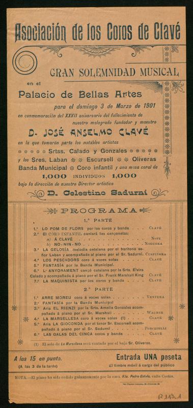 [Programa d’homenatge a Josep Anselm Clavé]