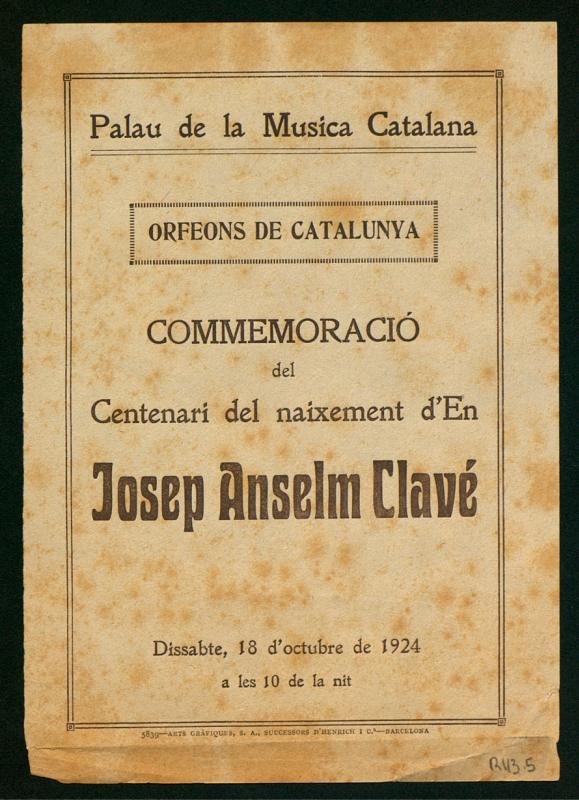 [Programa d’homenatge a Josep Anselm Clavé]
