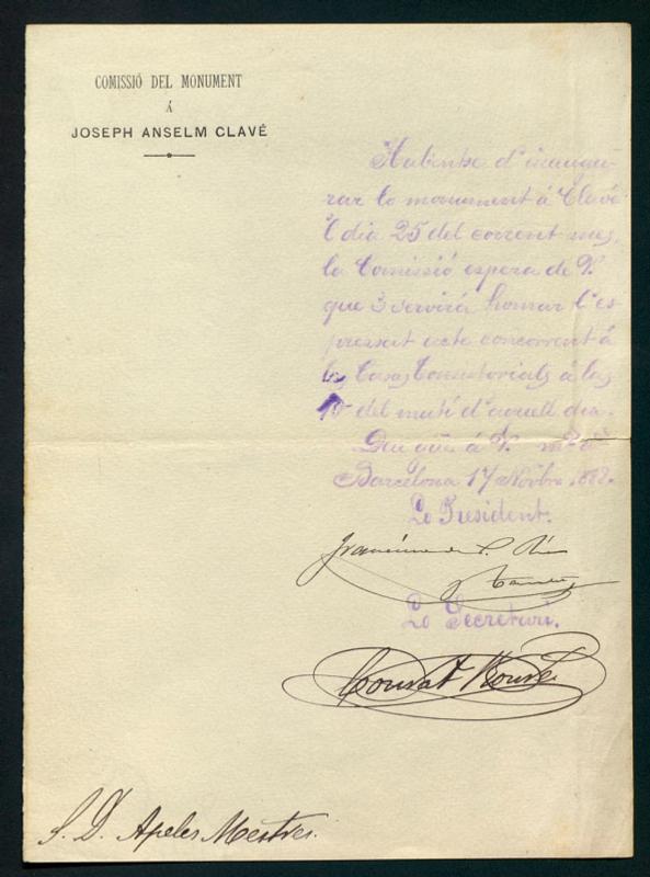 [Circulars sobre concerts i actes en homenatge a Josep Anselm Clavé]