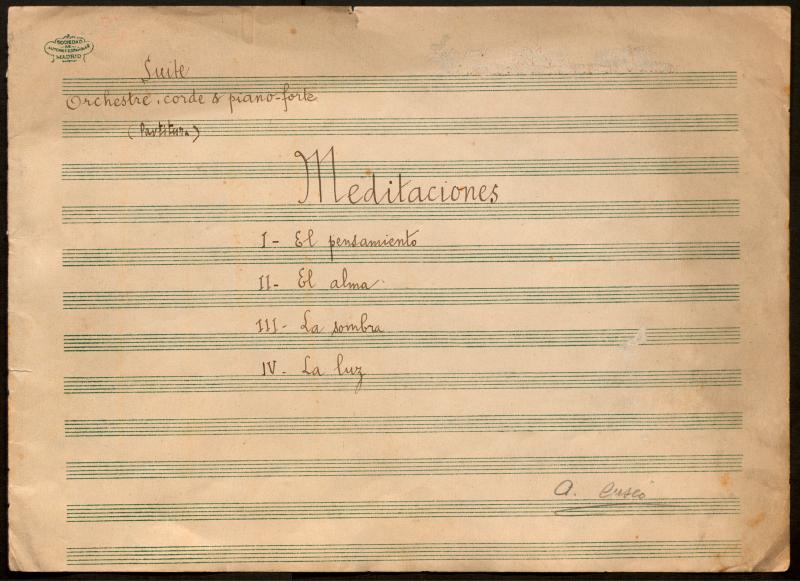 Meditaciones. Suite orchestre, corde & piano-forte