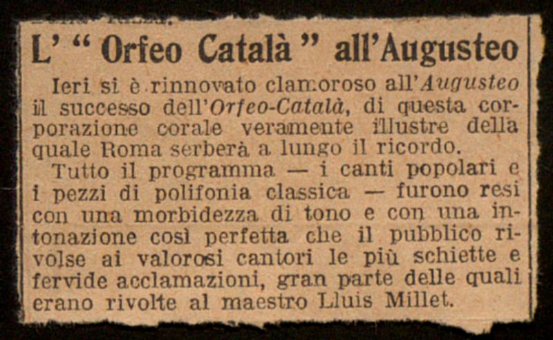 Retalls de premsa del concert de l’Orfeó Català al “Augusteo”