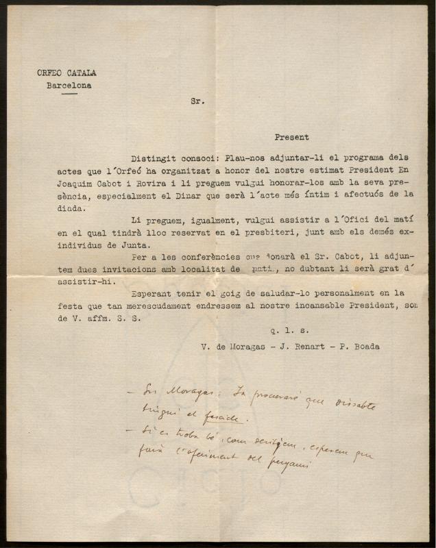 [Documentació d’homenatges de l’Orfeó Català]