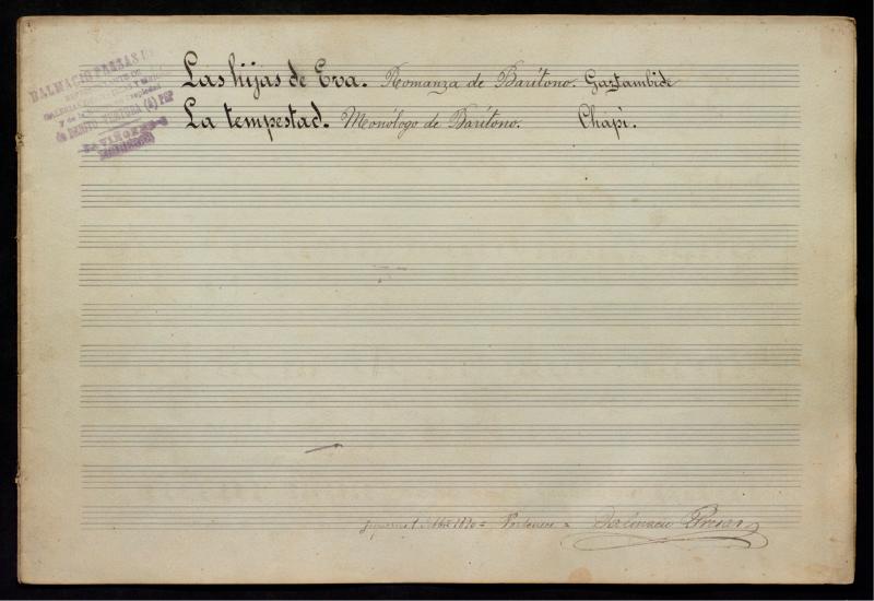 Las hijas de Eva. Romanza de Barítono, La tempestad. Meonólogo de Barítono