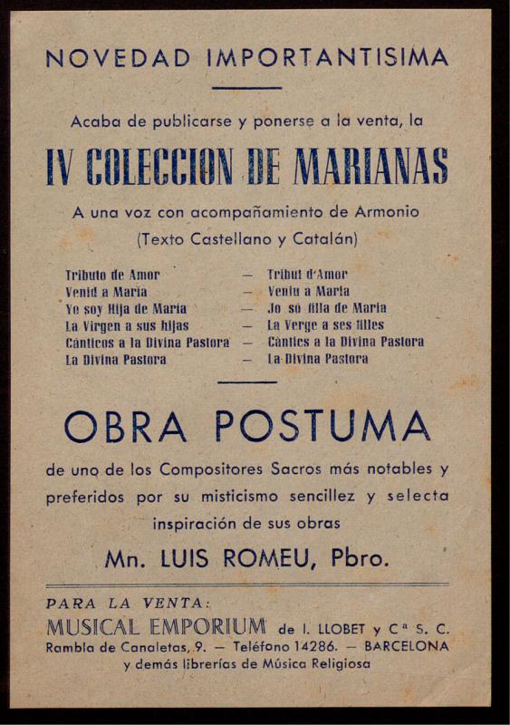 [Fulletons anunciant la publicació d’obres de Lluís Romeu]