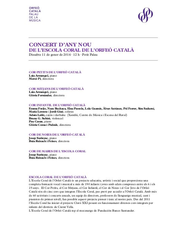 Concert d’Any Nou de l’Escola coral de l’Orfeó Català