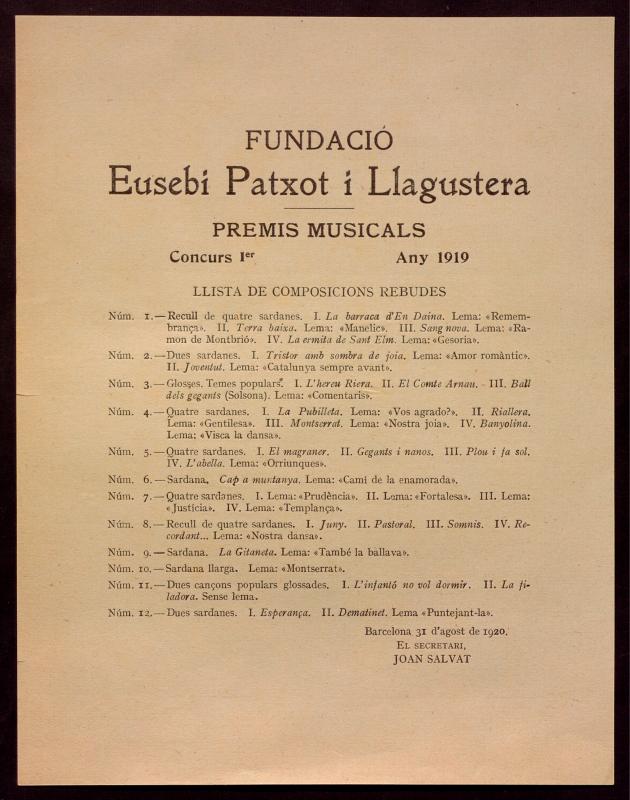 Llista de composicions rebudes