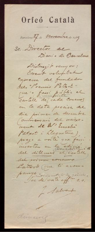 Carta de Joan Salvat al director del Diario de Barcelona