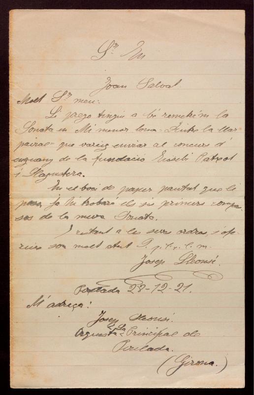 Carta d’un concursant adreçada a en Joan Salvat