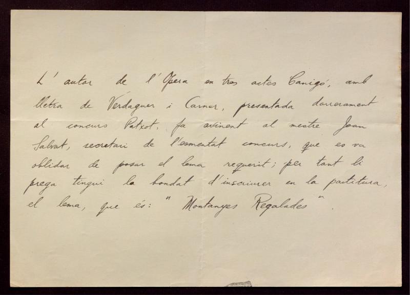 Carta d’un cuncursant anònim