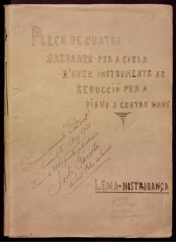 Plech de cuatre sardanes per a cobla d’onze instruments ab reducció per a piano a cuatre mans