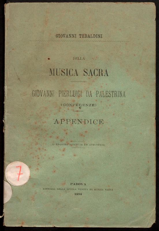 Della Musica sacra: Giovanni Pierluigi da  Palestrina
