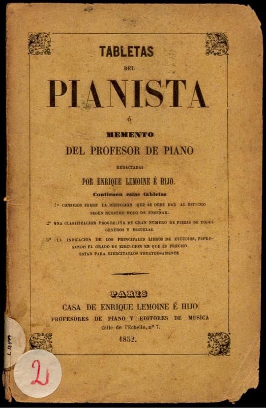 Tabletas del pianista o memento del profesor de piano