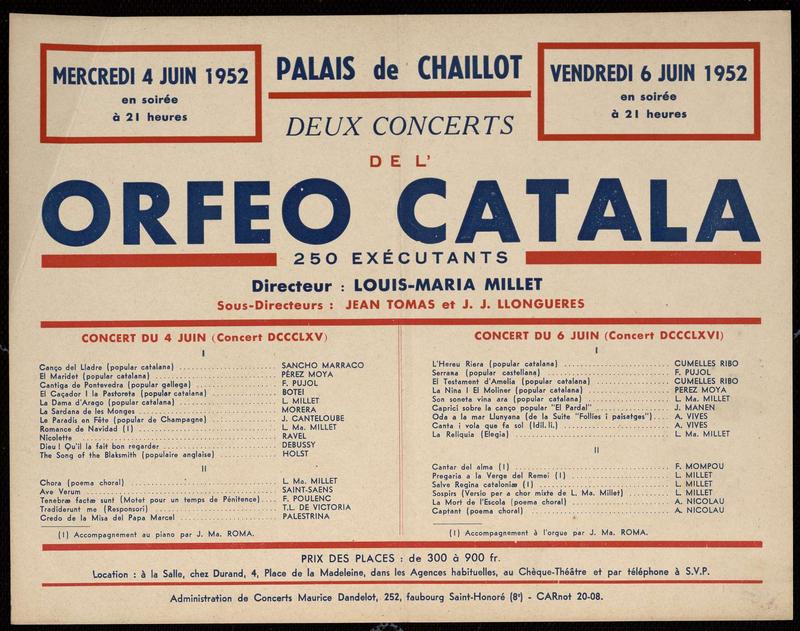 Deux concerts de l’Orfeó Català. Palais de Chaillot. París
