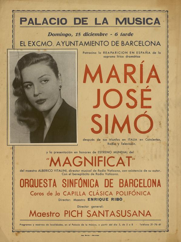 Reaparición en España de la soprano lírica dramática María José Simó. Orquesta Sinfónica de Barcelona. Coros de la Capilla Clásica Polifónica
