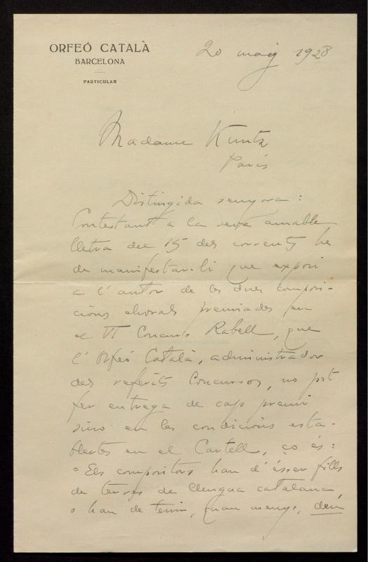 Esborrany d’una carta de Joan Salvat adreçada a P. Kuntz