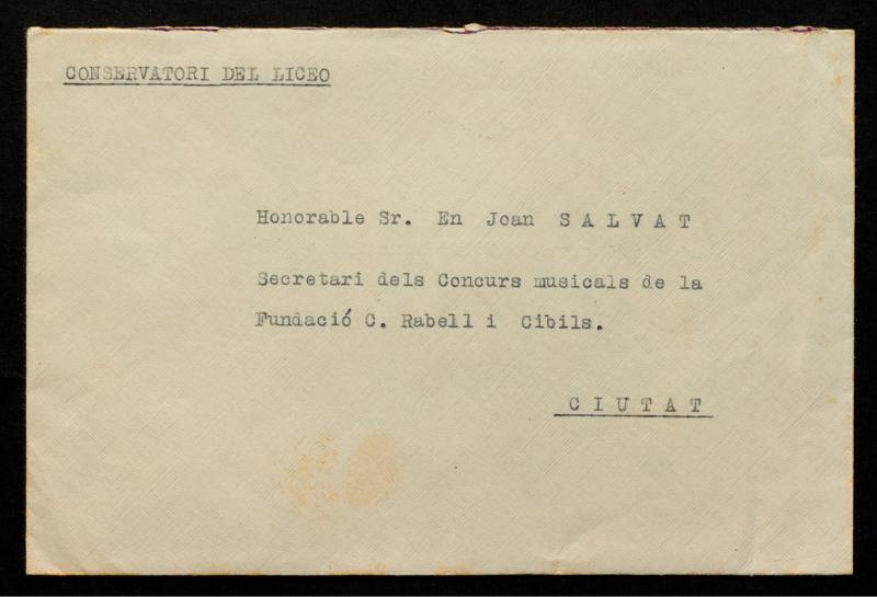 Carta de Joan Lamote de Grignon, com al director del Conservatori del Liceu