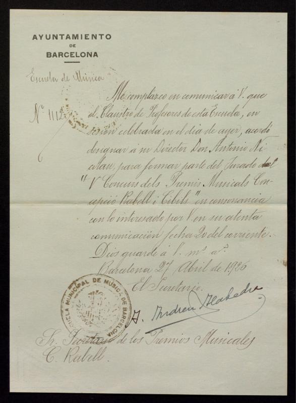 Carta de l’Escola Municipal de Música