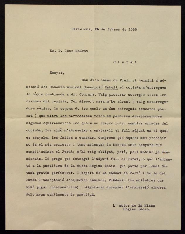 Carta d’un compositor anònim