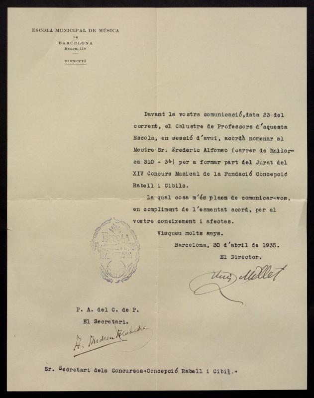 Carta de l’Escola Municipal de Música