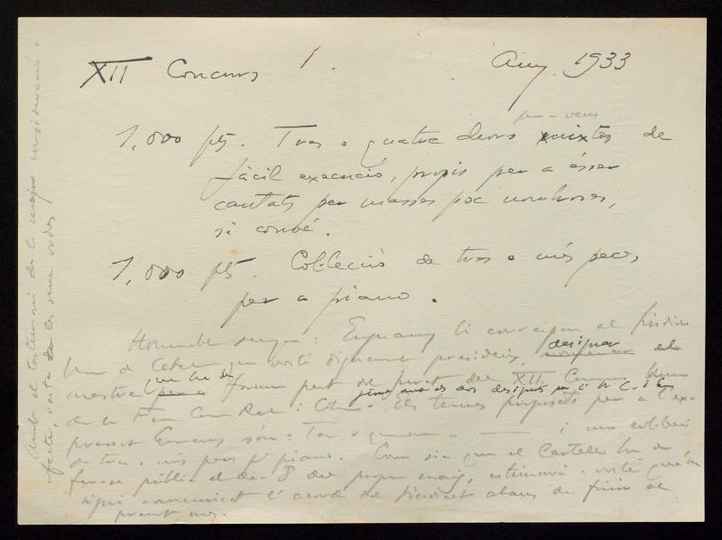 Esborrany d’una carta adreçada al Sindicat Musical de Catalunya