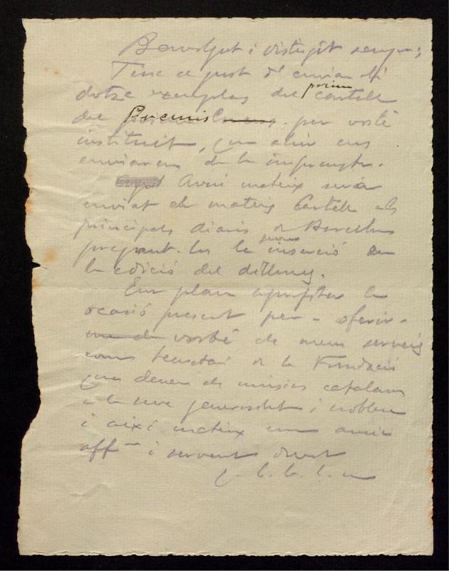 Esborrany d’una carta enviada per Joan Salvat a una persona desconeguda