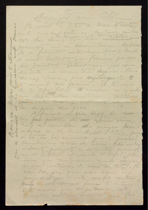 Esborrany d’una carta de Joan Salvat adreçada a Francesc Civil