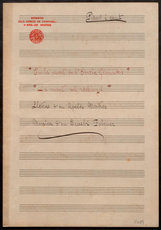 La mort del rossinyol. Lletra d’Apeles Mestres. Música de E. Folquer /En la mort de l’Enric Granados