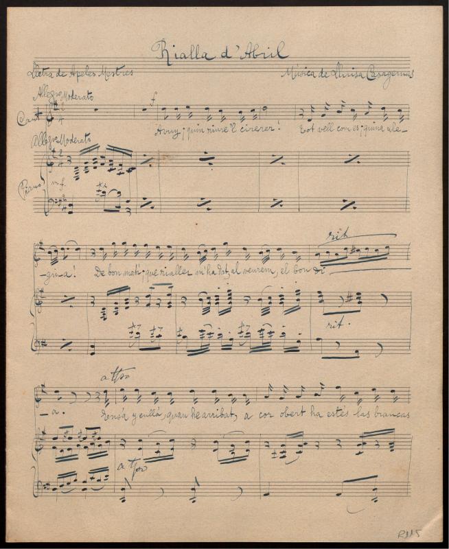 Rialla d’Abril. Lletra de Apeles Mestres. Música de Lluïsa Casagemas