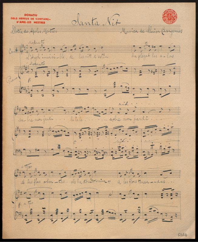 Santa Nit.  Lletra de Apeles Mestres. Música de Lluïsa Casagemas