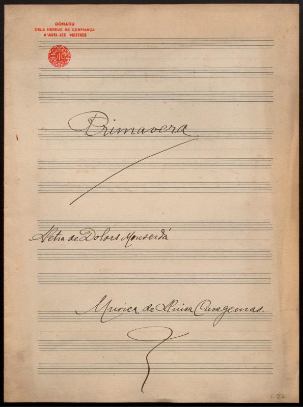 Primavera. Lletra de Dolors Monserdá. Musica de Lluisa Casagemas