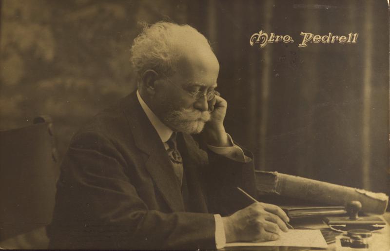 [Retrat del mestre Felip Pedrell al seu escriptori]